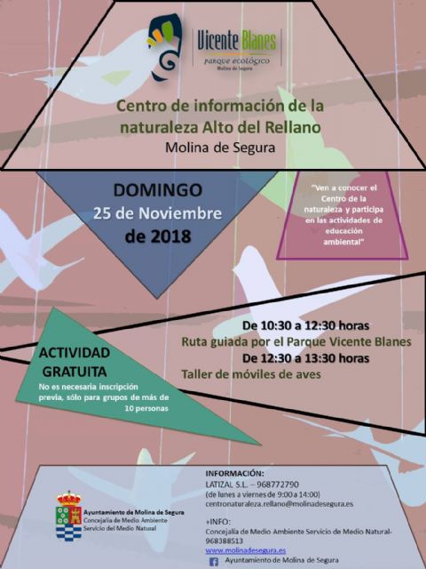 El Centro de Información de la Naturaleza Alto del Rellano de Molina de Segura organiza actividades el domingo 25 de noviembre para conocer el Parque Ecológico Vicente Blanes y su avifauna - 1, Foto 1