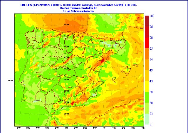 Se activa el aviso amarillo por fuertes vientos en la Región de Murcia