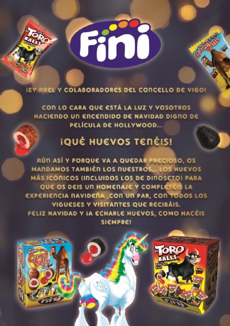 Fini Golosinas hace un guiño al alumbrado de Navidad en Vigo con la campaña ¡Qué huevos tenéis, con lo cara que está la luz! - 1, Foto 1