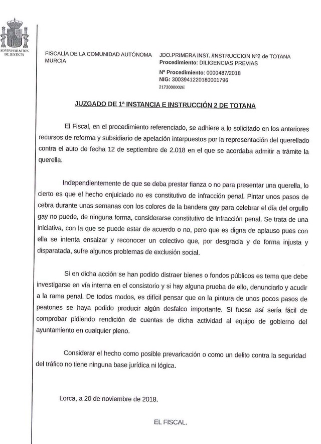 Juan José Cánovas hace pública la exposición del fiscal sobre la querella de los pasos de cebra - 1, Foto 1