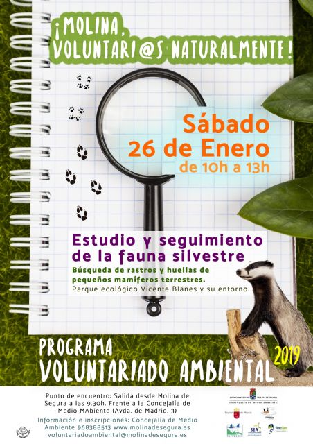 El Programa de Voluntariado Ambiental de Molina de Segura ¡Voluntari@s Naturalmente! colabora en el estudio y seguimiento de la fauna silvestre en el Parque Ecológico Vicente Blanes el sábado 26 de enero - 1, Foto 1