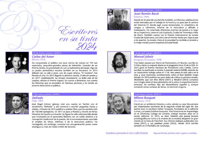 Carlos del Amor, Defreds, Juan Ramón Barat, Manuel Jabois y Milena Busquets participan en el programa del Ciclo Escritores en su tinta 2024 de Molina de Segura - 1, Foto 1