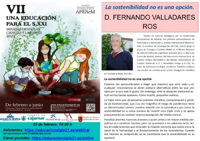Las VII jornadas Una educacin para el siglo XXI tratarn el medio ambiente a travs de una conferencia online, Foto 1
