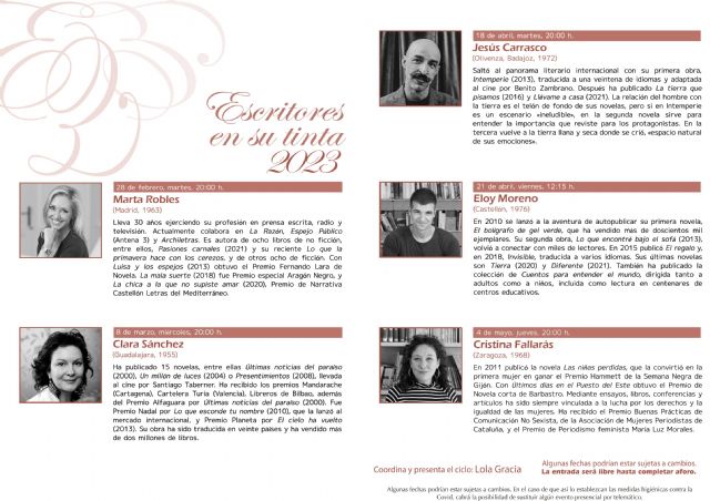 Marta Robles, Jesús Carrasco, Eloy Moreno, Clara Sánchez y Cristina Fallarás participan en el programa del Ciclo Escritores en su tinta 2023 de Molina de Segura - 2, Foto 2