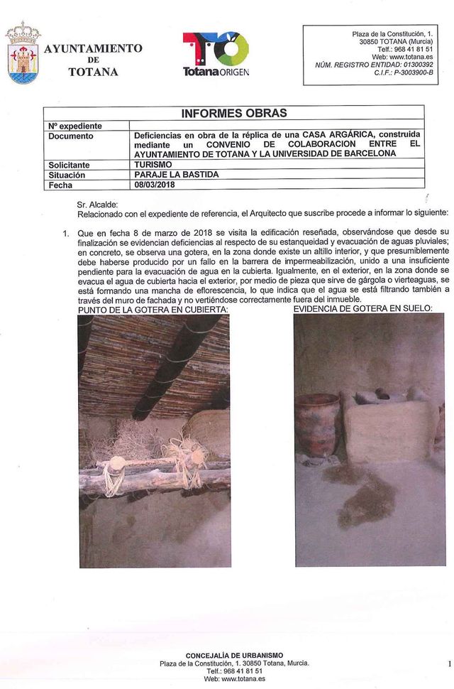 El concejal de Yacimientos Arqueológicos hace público el informe del arquitecto municipal sobre las deficiencias en la casa argárica - 1, Foto 1