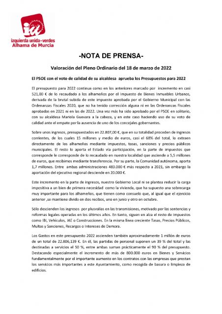 El PSOE con el voto de calidad de su alcaldesa aprueba los Presupuestos para 2022 - 3, Foto 3