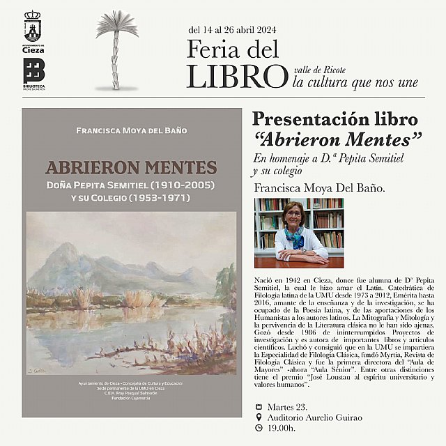 Francisca Moya del Baño, plato fuerte de la Feria del Libro del Valle de Ricote este martes - 1, Foto 1