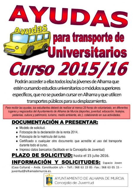 Convocatoria ayuda transporte universitario 2015/1016, Foto 1