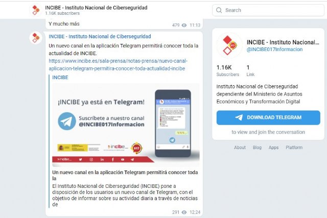 Un nuevo canal en la aplicación Telegram permitirá conocer toda la actualidad de INCIBE - 1, Foto 1