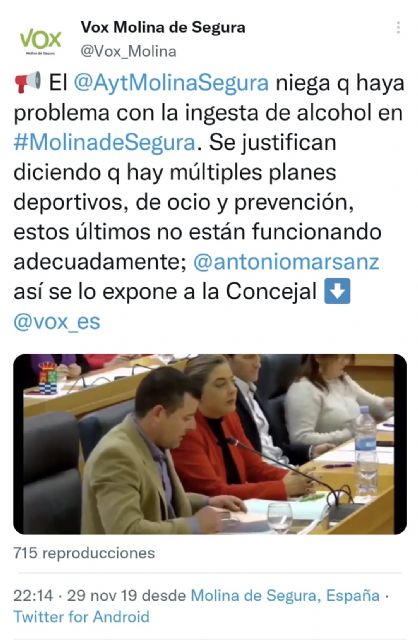 VOX Molina celebra que el PSOE lleve al pleno una ordenanza antibotellón rechazada en 2019 y propuesta por este partido - 1, Foto 1