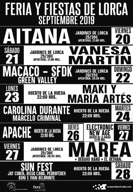Aitana, Vanesa Martín, Marea, Macaco, SFDK o Green Valley forman parte de los conciertos de la Feria de Lorca 2019 - 1, Foto 1
