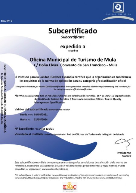 La Oficina de Turismo de Mula obtiene la Q de Calidad por la mejora continua de sus servicios - 1, Foto 1