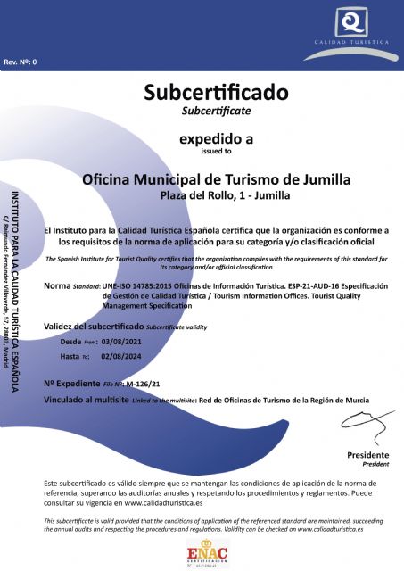 La Oficina de Turismo de Jumilla ya cuenta con las certificaciones Q de Calidad y SAFE - 1, Foto 1