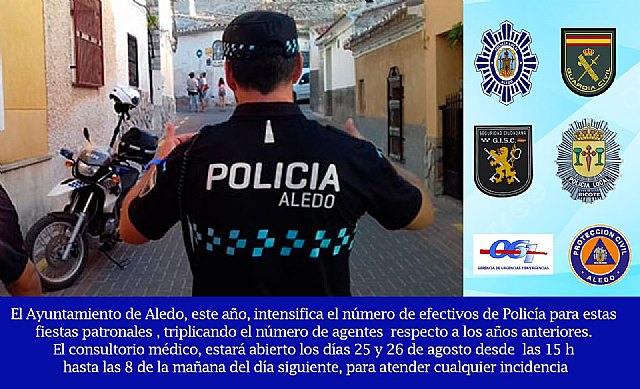 Refuerzo en seguridad ciudadana y sanidad para las fiestas patronales de Aledo - 1, Foto 1