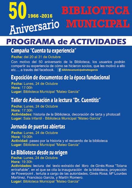 La Concejalía de Cultura celebra mañana un programa de actividades con motivo del 50 aniversario de la Biblioteca Municipal Mateo García - 2, Foto 2