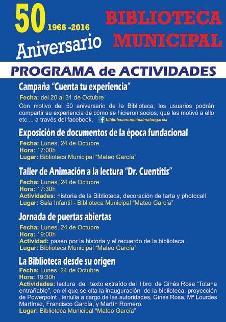 La Concejalía de Cultura celebra mañana un programa de actividades con motivo del 50 aniversario de la Biblioteca Municipal Mateo García - 2, Foto 2