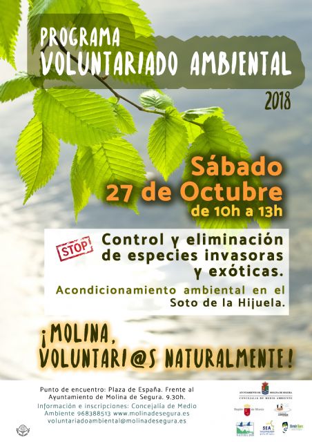 El Programa de Voluntariado Ambiental de Molina de Segura ¡Voluntari@s Naturalmente! colabora en el control y eliminación de especies invasoras y exóticas en el Río Segura el sábado 27 de octubre - 1, Foto 1
