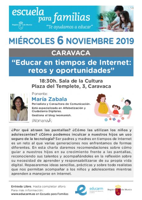 Caravaca es una de las sedes de la 'Escuela para Familias' de la Consejería de Educación - 1, Foto 1