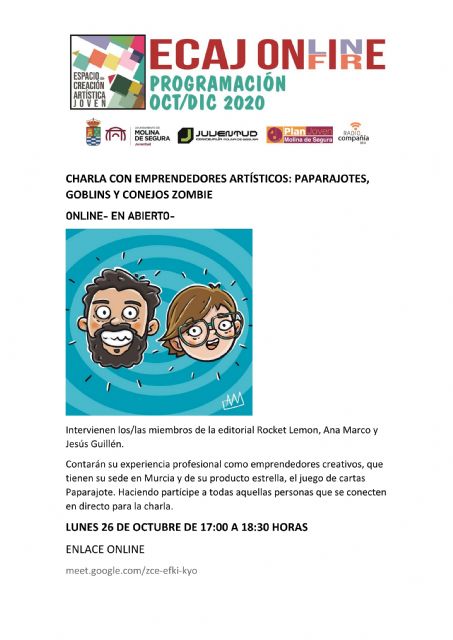 La Concejalía de Juventud de Molina de Segura organiza la charla Emprendedores artísticos: Paparajotes, Goblins y Conejos Zombie el lunes 26 de octubre - 1, Foto 1