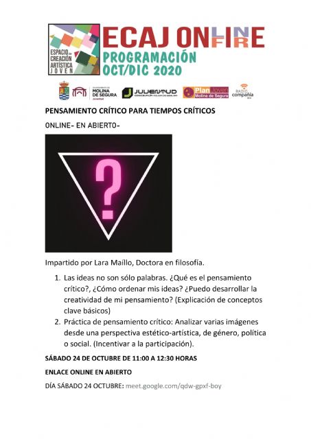La Concejalía de Juventud de Molina de Segura organiza la sesión-encuentro Pensamiento crítico para tiempos críticos el sábado 24 de octubre - 1, Foto 1