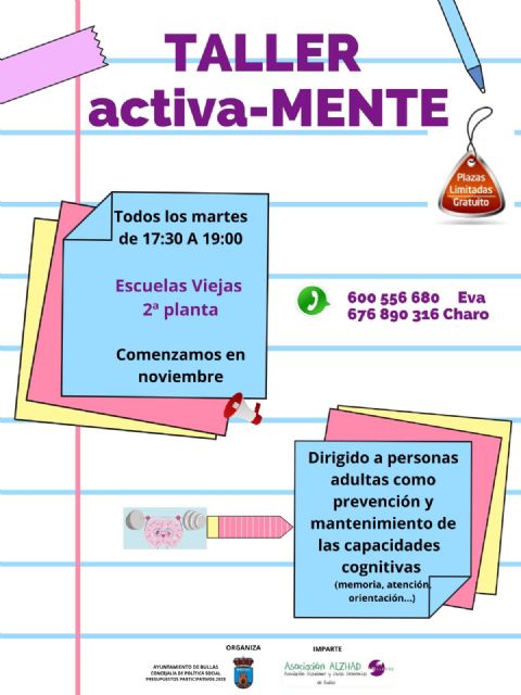 La Concejalía de Política Social pone en marcha en noviembre el taller 'Activa-Mente' - 1, Foto 1
