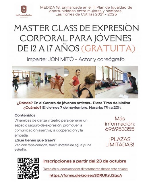 La Concejalía de Políticas Sociales propone una masterclass gratuita de expresión corporal para jóvenes - 1, Foto 1
