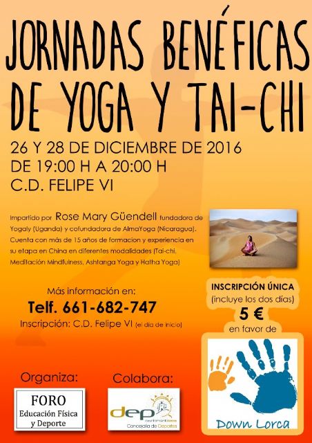 El Complejo Deportivo Felipe VI acogerá la próxima semana unas jornadas solidarias de yoga y tai-chi en beneficio de Down Lorca - 1, Foto 1