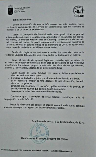 El Servicio de Epidemiologa confirma la existencia de un brote de salmonelosis en Alhama, Foto 1