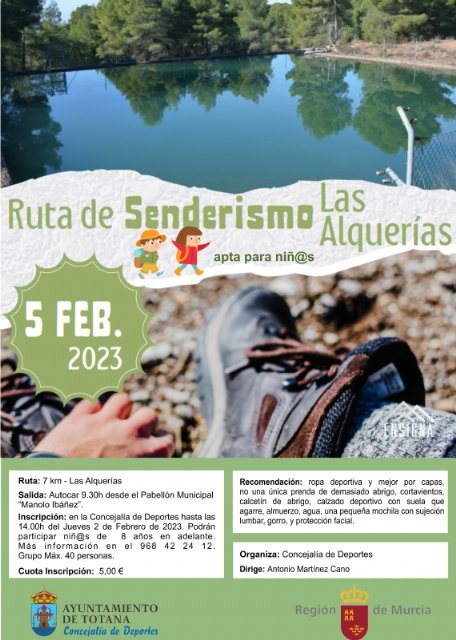 Deportes organiza el próximo 5 de febrero una Ruta de Senderismo Interpretativo y Familiar por el paraje de Las Alquerías, Foto 2