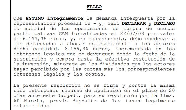 Un Juzgado da la razón a un vecino de Lorca y recupera más de 6.000€ invertidos en cuotas participativas - 1, Foto 1
