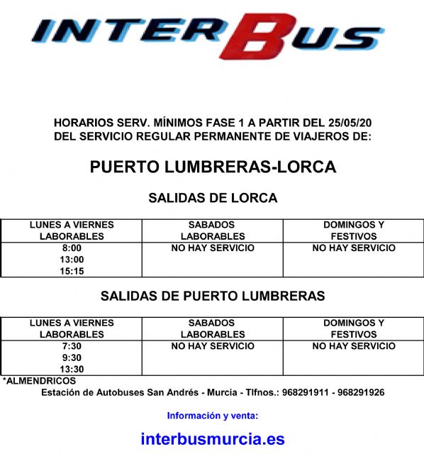 A partir de este lunes se restablecen las líneas de autobús que conectan Puerto Lumbreras con Almendricos y Lorca - 3, Foto 3