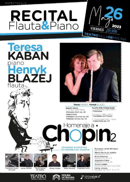 Teresa Kaban y Henryk Blazej ofrecen el recital de piano y flauta HOMENAJE A CHOPIN 2 el viernes 26 de mayo en el Teatro Villa de Molina - 1, Foto 1