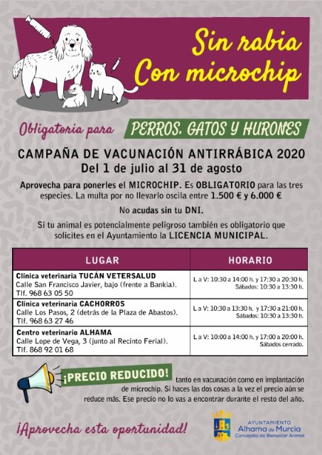 Campaña de vacunacin antirrbica y microchip 2020. Del 1 de julio al 31 de agosto, Foto 2