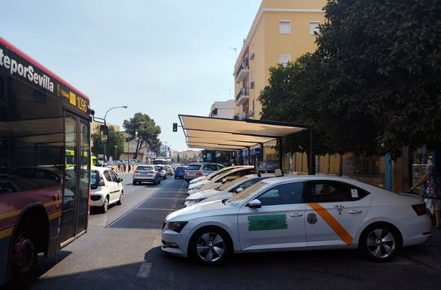 Sevilla mejora la parada de taxis del Hospital Virgen del Rocío con nuevos elementos de protección frente al sol - 2, Foto 2