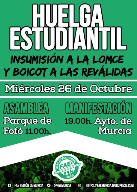 El Frente de Acción Estudiantil (FAE) llama a la huelga y la movilización para el día 26 de octubre - 1, Foto 1