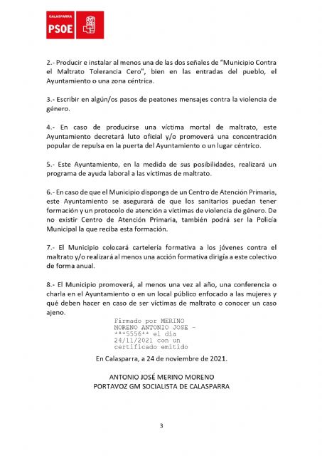 El Grupo Municipal Socialista de Calasparra registra una moción para la ADHESIÓN DEL AYUNTAMIENTO DE CALASPARRA A LA CAMPAÑA “MUNICIPIOS CONTRA EL MALTRATO” - 3, Foto 3