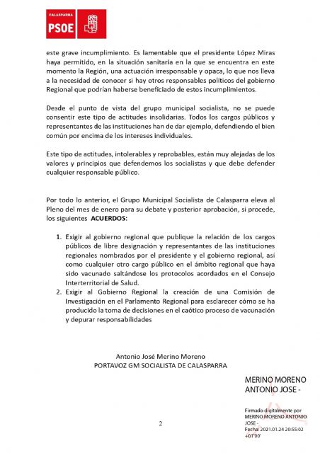 El PSOE de Calasparra presenta una moción sobre el escándalo de las vacunas - 2, Foto 2