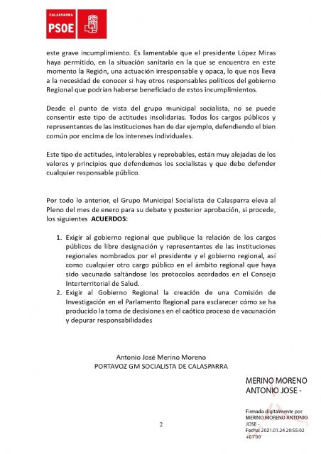 El PSOE de Calasparra presenta una moción sobre el escándalo de las vacunas - 2, Foto 2
