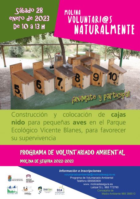 El Programa de Voluntariado Ambiental ¡Molina, Voluntari@s Naturalmente! propone la colaboración en la construcción y colocación de cajas nido para pequeñas aves en el Parque Ecológico Vicente Blanes el sábado 28 de enero - 1, Foto 1