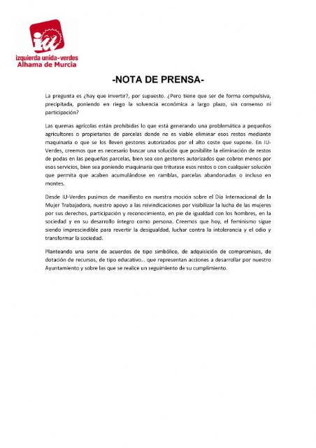 Valoración del Pleno Ordinario del 23 de febrero de 2021. IU-verdes Alhama de Murcia - 2, Foto 2