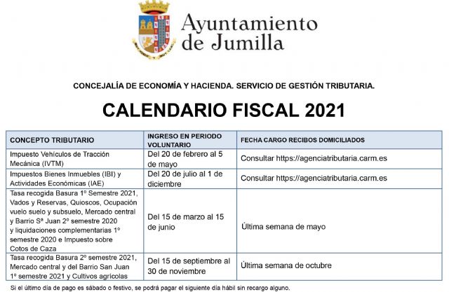 Gestión Tributaria hace públicas las fechas claves del calendario fiscal local de 2021 - 1, Foto 1