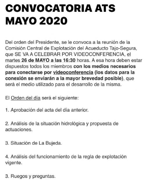 Ribereños: La convocatoria de la Comisión de Explotación del Acueducto Tajo-Segura abre una ventana a la modificación de las reglas de explotación - 1, Foto 1