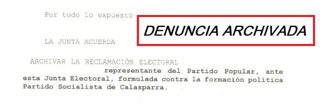 La Junta Electoral archiva una denuncia presentada por el PP contra el PSOE de Calasparra - 1, Foto 1
