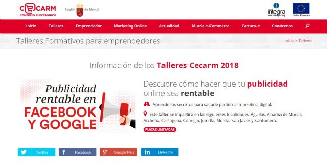 El taller Cecarm sobre publicidad en Facebook y Google empieza mañana martes en Cehegín - 1, Foto 1