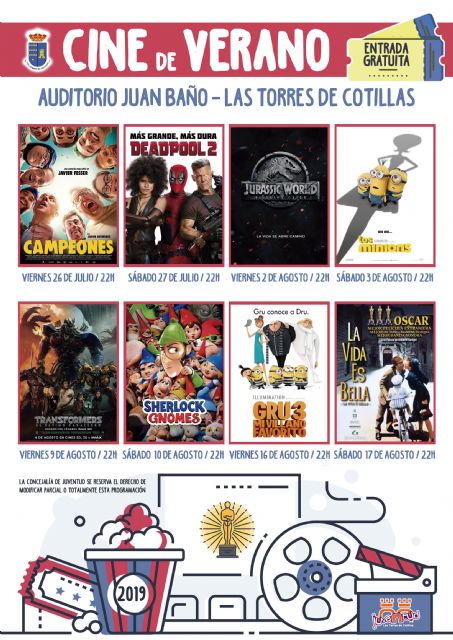 Las Torres de Cotillas propone ocho sesiones de cine de verano con entrada gratuita - 1, Foto 1