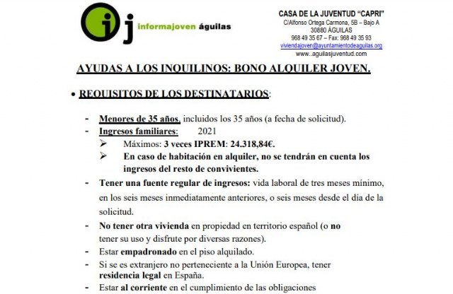 La Oficina de Vivienda de la Casa de la Juventud ofrece un servicio de asesoramiento sobre el Bono Alquiler Joven que puede solicitarse desde hoy - 1, Foto 1