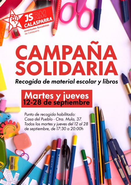 Juventudes Socialistas de Calasparra presenta su campaña solidaria anual de recogida de material escolar - 1, Foto 1