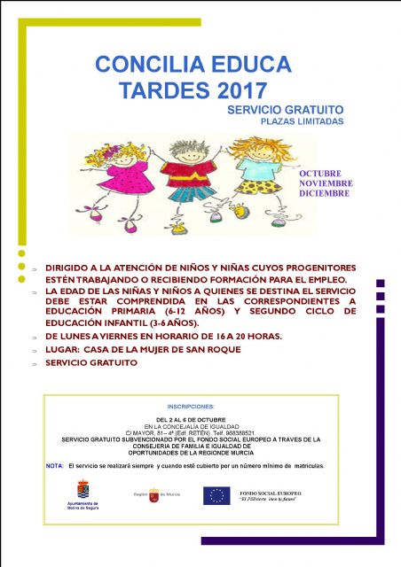 La Concejalía de Igualdad de Molina de Segura presenta el nuevo servicio gratuito Concilia Educa Tardes para el último trimestre de 2017 - 1, Foto 1