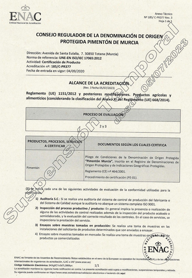 ENAC suspende la acreditación o autorización para certificar a la DOP Pimentón de Murcia, Foto 2