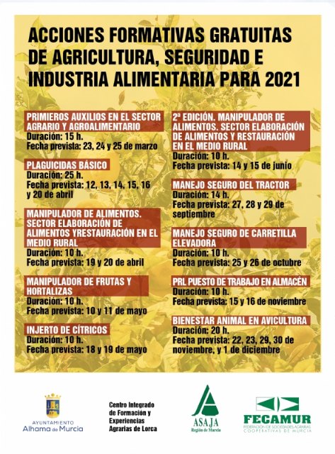 Acciones formativas gratuitas de agricultura, seguridad e industria alimentaria para 2021, Foto 1